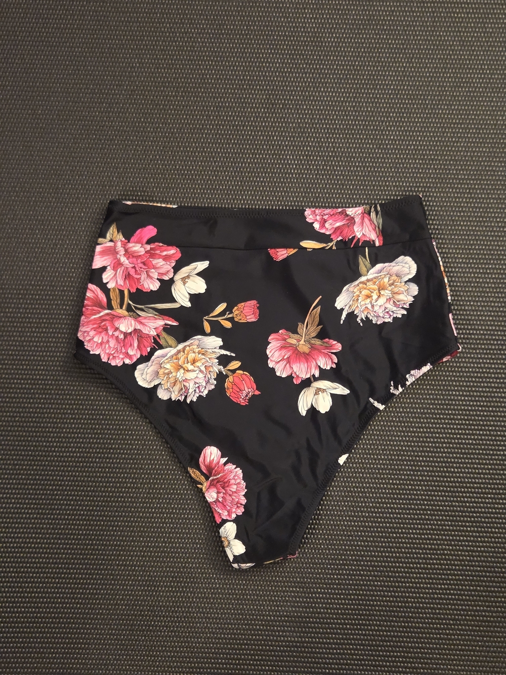 Cupshe Black High-Waist Floral Bikini Bottoms with Pink and Cream Flowers